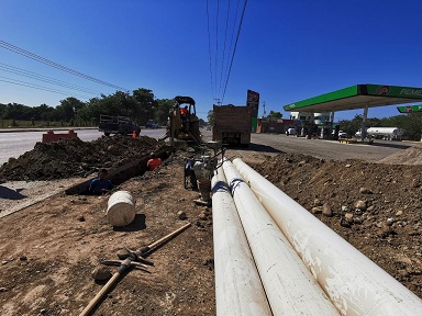 obra las palmas Avanza instalación de línea en carretera a Las Palmas